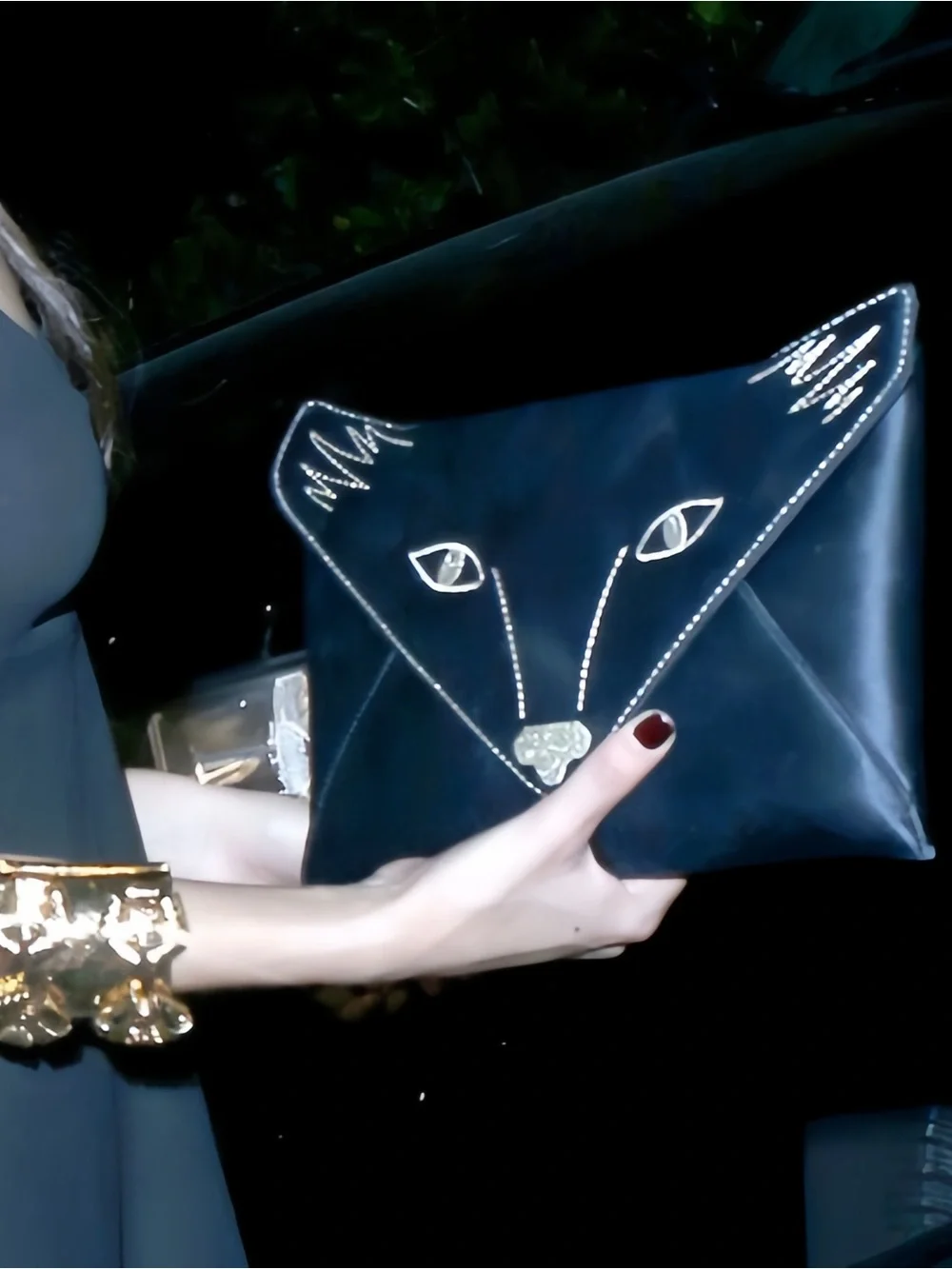 Brand new w tag.  BCBGMAXAZRIA Black Fox Face Envelope Clutch  Evening Bag .